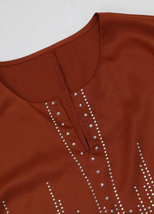 Muslim Satin Dress for Women Fashion Diamond Evening Dress Abaya Dubai Dinner Robe Muslim Dress Women Clothes for Muslim Women