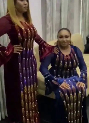 African Party Dresses For Women 2025 Elegant Beading Sequins Velvet Maxi Dress African Clothes Robe Africaine Femme High Quality