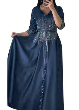 Middle East Ramadan Moroccan Muslim Forged Face Dress Arab Dubai Dress Luxury Fashion Hot Diamond Evening Robe