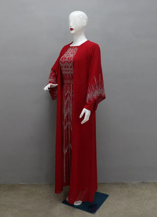 2024 Dubai Abaya Autumn Fashion Muslim Long Sleeve V-neck Party Evening Maxi Dress Kaftan clothes for Muslim Dress Women Outfits