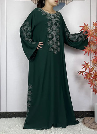 2024 Muslim Sets Women Party Dress Dubai Long Sleeve Diamonds Dashiki Islam Women Chiffon Comfort Fabric African Tradition Abaya