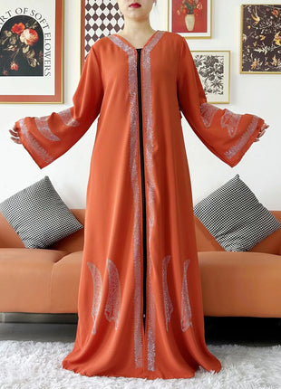 New Women Elegant Dress Chiffon Open Abaya with Zipper Muslim Women Dress Islamic Clothing Cardigan Abaya Women Muslim Dress