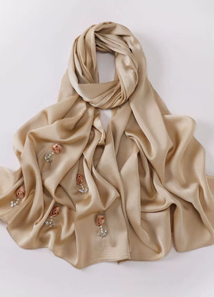 New Bubble Chiffon Hijab Scarf Handmade Flower Beaded Anchor Satin Silk Scarf  Hijabs for Women Turban Femme Ramadan Islamic
