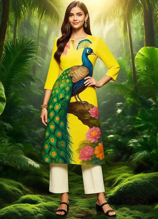 Muslim Women's Kurt Fashionable And Elegant Long Sleeved Straight Tube Casual Kurtta Peacock Pattern Kaftan Marroqui Mujer