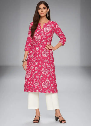 Muslim Women Kurt Casual Dress Long Sleeve Straight Casual Ethnic Flower Mandarin O-Neck Round Regular Size 3D Design Suitable