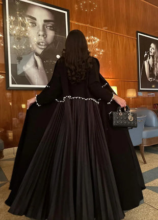 Eid Muslim Pearl Abaya for Women Beading Ramadan Cardigan Pleated Long Dress Morocco Kaftan Long Abayas Dubai Robe Jalabiya 2024
