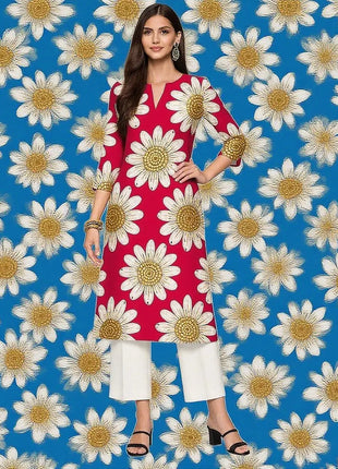 Muslim Kurtta Women's Casual Fashion Dress Long Sleeved Straight Tube Casual Ethnic Flower Abaya Musulmane Modest Dress