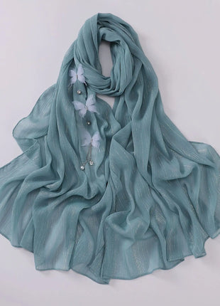 New Pearl Chiffon Bead Long Scarf Muslim Hijab Women Headscarf Shawl Wrap Veil Turban Headscarf Bandanas Bufanda Foulard Stoles