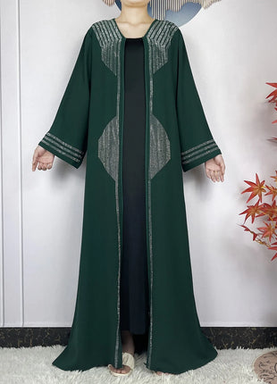 2024 Muslim Abaya For Women Long Sleeved Chiffon Diamonds Loose Fit Femme Robe Islam Maxi Dubai Fashion Party Dresses With Scarf