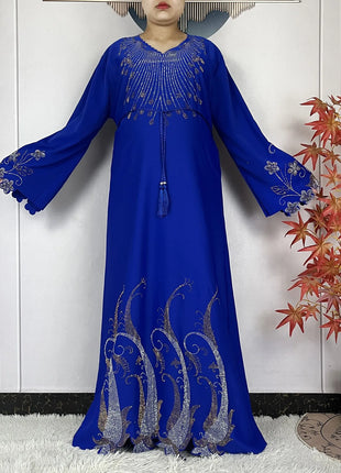 2024 New Dubai Muslim Femme Elegant Dress African Abaya For Women Arabic Islamic Robe Chiffon Fabric Long Sleeve Turkey Clothing
