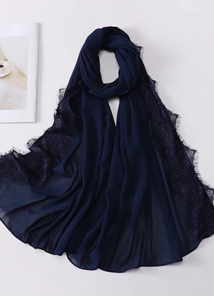 Wedding Style Muslim Soft Lace Hijab lslamic Plain Scarf Premium Chiffon Scarf Shawl Turban Headwraps Headband Foulard