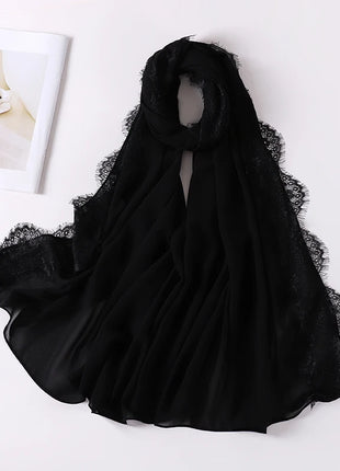 Wedding Style Muslim Soft Lace Hijab lslamic Plain Scarf Premium Chiffon Scarf Shawl Turban Headwraps Headband Foulard