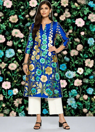 Dress Kurtta Women's Fashionable Straight Tube Casual Bright Flowers Patterns Robe Arabe Robe Traditionnelle Arabe Muslim