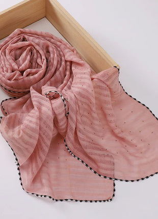 New Designs Cotton Linen hajib Scarf Stripe Islamic Ladies Head Scarf Headwear Lace Malaysian Women's Scarves Ramadan Turban