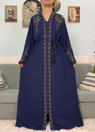 Muslim Open Abayas For Women 2024 Pure Chiffon Zipper Diamonds Loose Femme Robe Islam Dubai Boubou Moroccan Caftan With Turban