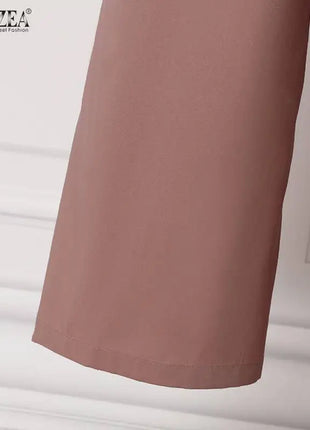 ZANZEA Muslim Women Matching Sets Long Sleeve Solid Color Tops And Loose Pant Suits Elegant Fashion Casual Tracksuit Kaftan 2025