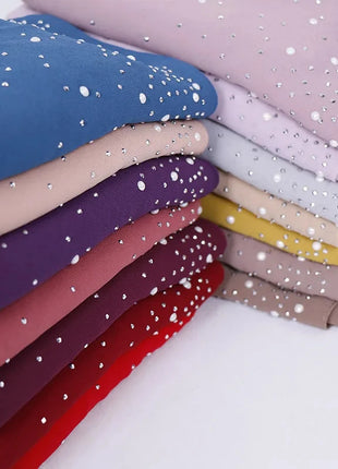 180*70CM New Plain Diamond Beads Bubble Chiffon Instant Hijab Shawls Solid Thick Head Wraps Foulard Sjaal Muslim Bonnet Cachecol