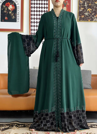 Latest Women Elegant Dresses Dubai Party Outfits Long Sleeve Chiffon Dashiki Muslim Women Robe Open African Abaya Clothing