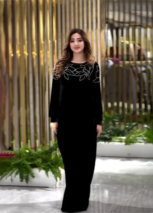 Eid Muslim Party Dress for Women Abaya Spring Velvet Diamond Dresses Ramadan Belt Vestidos Largos Dubai Robe Jalabiya 2026