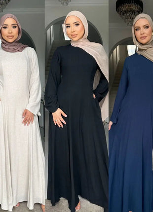 2025 Summer Arabic Muslim Women Modest Dress Eid Dubai Plain Abaya Islam Party Outfit Elegant Holiday Dresses Turkey Kaftan Robe