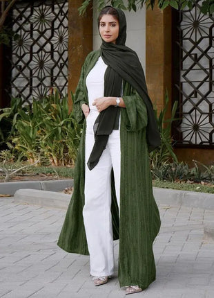 2024 New Fashion Muslim Kimono Abaya Solid Striped Retro Ethnic Cardigan Robe Dubai Middle Eastern Saudi Arabia Eid Clothes