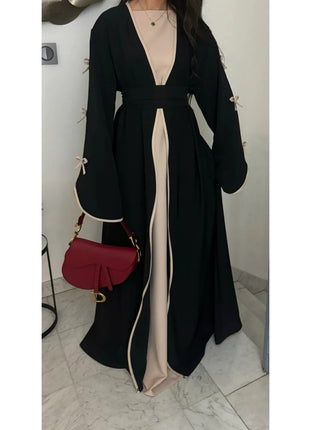Eid Bow Abaya Women Cardigan Dress Muslim Party Caftan Robe Jalabiya Morocco Dubai Kaftan Islam Vestidos Largos Ramadan 2025