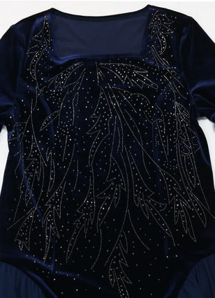 Women Dubai Arab Muslim Velvet Chiffon Splicing Diamond Evening Dress Jalabia Women's Clothing Abaya Robe