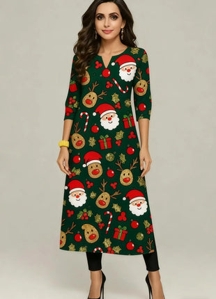 Muslim Kurt Women's Casual Fashion Dress National style Straight Tube Casual Ethnic Red Flower Kaftan Moroccan Women
