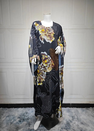 Muslim Dress for Women Chiffon Diamond Party Abaya Dresses Arab Long Robe Morocco Dubai Kaftan Vestidos Jalabiya Ramadan Eid