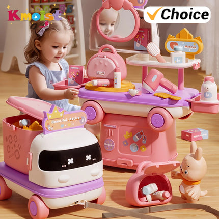 Kids Doctor Kitchen Makeup Toys for Girls Interactive Pretend Game Set Portable Foldable Storage Box Children Birthday Gifts