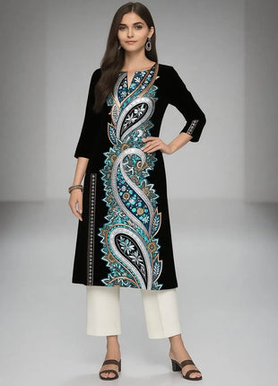 Muslim Dress Kurt Women's Fashionable And Elegant Long Sleeved Straight Tube Casual Flowers Pattern Robe Traditionnelle Arabe