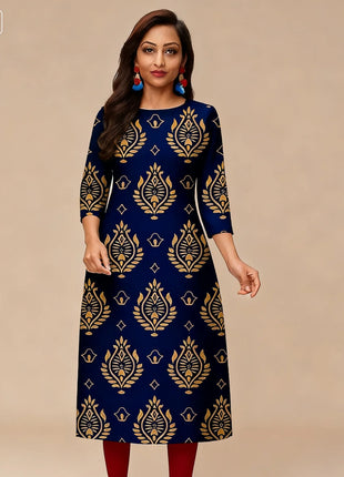 National style Muslim Women Kurtta Casual Dress Slit hem Straight Casual Ethnic Mandarin 3D Design Suitable Caftan Femme