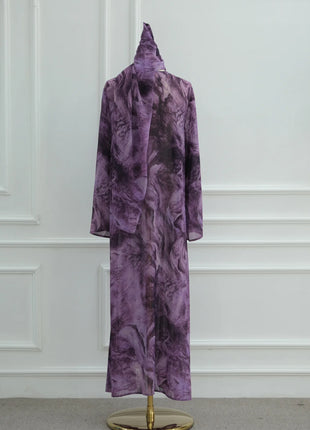 Eid Abaya for Women Print Cardigan Scarf Set Muslim Dresses Ramadan Morocco Dubai Jalabiya Kaftan Vestidos Arab Long Robe 2025