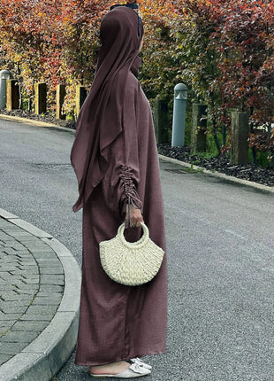 Eid Islamic Modest Dress for Women Abaya Lace-up Sleeve Morocco Casual Ramadan Vestidos Prayer Kaftan Dubai Muslim Long Robe