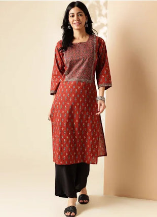 Indian Women's Ethnic Style Pure Cotton Printed Seven Quarter Sleeve Top