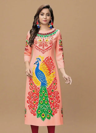 Muslim Peacock Kurtta Women Casual Fashion Dress National style Straight Tube Casual Ethnic Peacock Abaya Abito Donna Musulmana