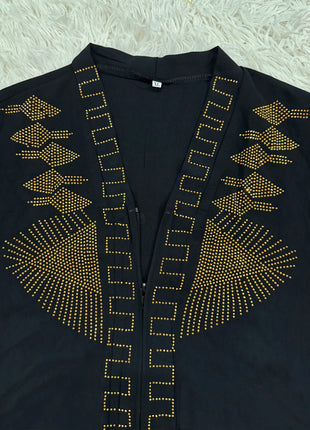 Muslim Chiffon Abayas For Women 2024 Dubai Islam Loose Fit  Femme Robe Long Sleeved Diamond Studded Solid Color With Belt Turban