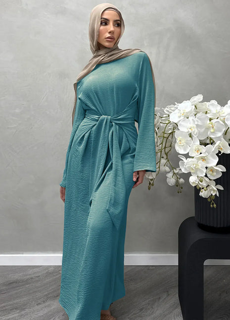 2025 Fashion Dubai Solid Belt Long Dresses For Muslim Woman Elegant Casual Marocain Islam Saudi Plain Caftan Turkish Clothing
