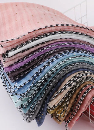 New Designs Cotton Linen hajib Scarf Stripe Islamic Ladies Head Scarf Headwear Lace Malaysian Women's Scarves Ramadan Turban