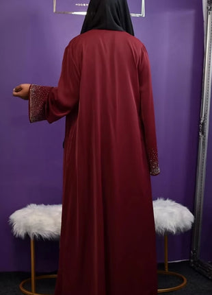 Hot Selling Ramadan Rhinestone Cardigan Islamic Dresses With Pockets Kebaya Muslim Kimono Abaya Dubai Modest Clothing Women EID