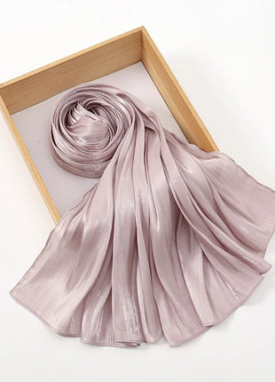 Newest Plain Shimmer Hijab Silk Wrinkle Scarf Muslim Woman Hijab Shawls Islam Woman Long Wraps Femme Headband Pure Turban