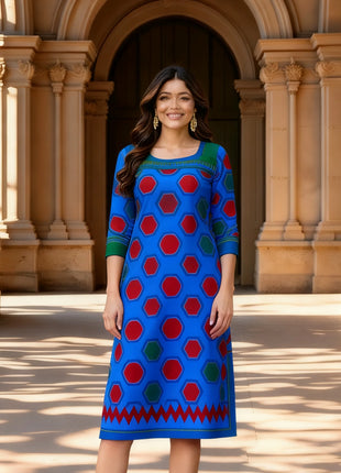 Muslim Kurt Women Casual Fashion Dress Peacock Straight Tube Casual Ethnic Flowers National Style Abito Donna Musulmana