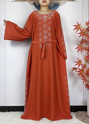 2024 Muslim Sets Women Party Dress Dubai Long Sleeve Diamonds Dashiki Islam Women Chiffon Comfort Fabric African Tradition Abaya