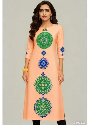 National style Kurt Women's Fashion Comfortable Long Sleeve Straight Casual Ethnic Peacock Pattern Robe Musulman Femme