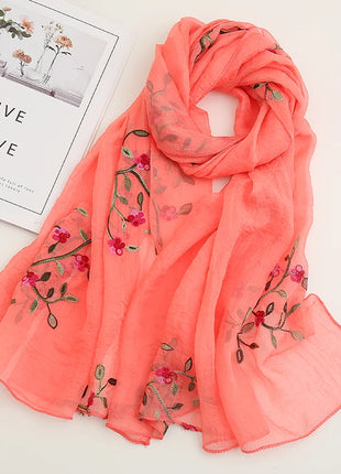 Women Muslim Chiffon Hijab Thin Floral Shawls Wraps Embroidered Scarf Plain Scarves for Woman Muslim Headscarf Islam Turban Veil