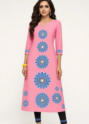 Muslim Peacock Kurtta Women's Casual Fashion Dress Long Sleeved Straight Tube Casual Ethnic Flower Abaya Musulmane Modest Dress