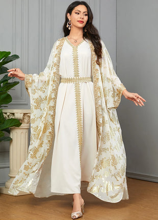 Women's Eid Abaya 2-Piece Set — Embroidered Jalabiya Party Dress