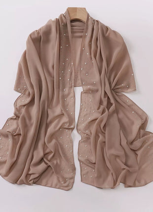 Hot Diamond Pearl Chiffon Hijabs for Women Muslim Fashion Long Shawl Head Wrap for Women Turbans for Women Ramadan Turban Femme