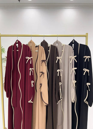 Eid Bow Abaya Women Cardigan Dress Muslim Party Caftan Robe Jalabiya Morocco Dubai Kaftan Islam Vestidos Largos Ramadan 2025