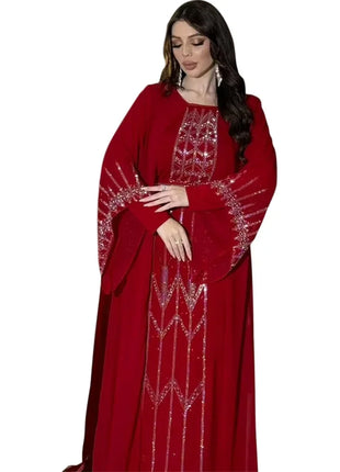 2024 Dubai Abaya Autumn Fashion Muslim Long Sleeve V-neck Party Evening Maxi Dress Kaftan clothes for Muslim Dress Women Outfits